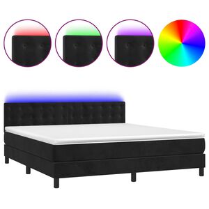 vidaXL Cama box spring colch&oacute;n y LED terciopelo negro 180x200 cm