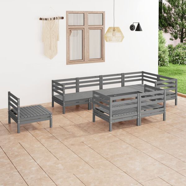 vidaXL Juego de muebles de jard&iacute;n 8 piezas madera maciza de pino gris