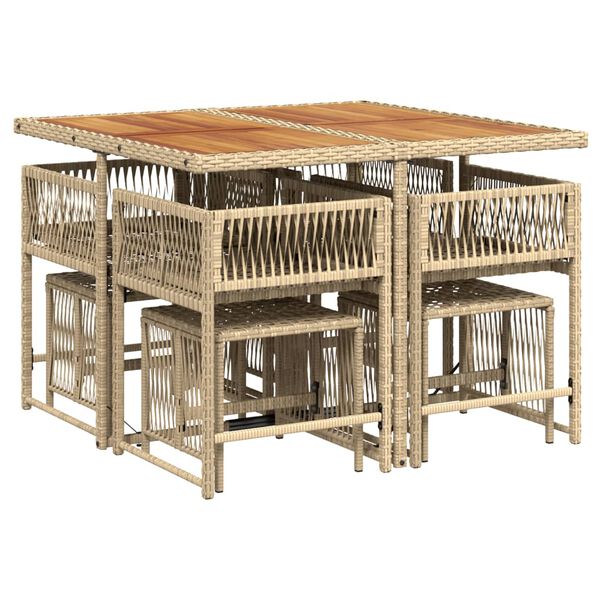 vidaXL Set comedor de jard&iacute;n 9 pzas con cojines rat&aacute;n sint&eacute;tico beige