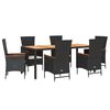 vidaXL Set de comedor de jard&iacute;n 7 pzas y cojines rat&aacute;n sint&eacute;tico negro