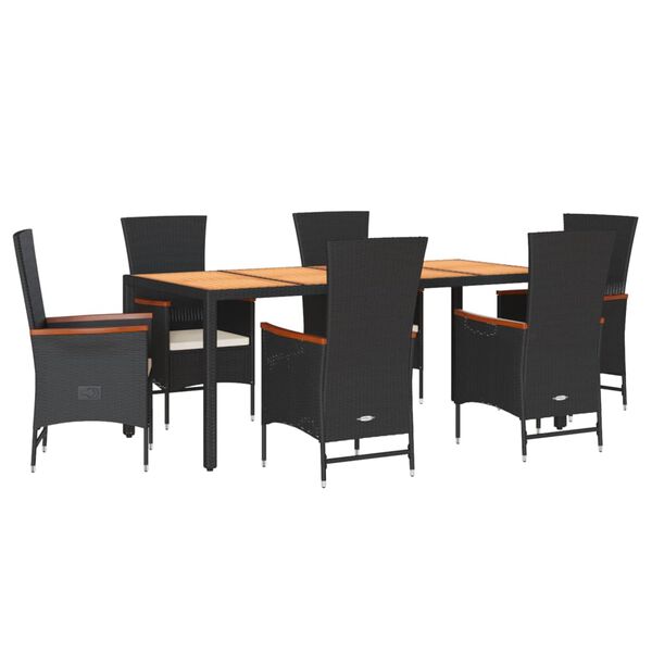 vidaXL Set de comedor de jard&iacute;n 7 pzas y cojines rat&aacute;n sint&eacute;tico negro
