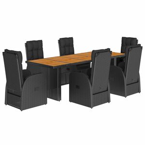 vidaXL Set de comedor de jard&iacute;n 7 pzas y cojines rat&aacute;n sint&eacute;tico negro