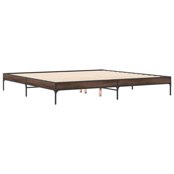 vidaXL Estructura cama madera ingenier&iacute;a metal marr&oacute;n roble 200x200 cm