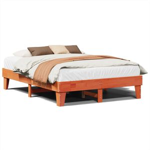 vidaXL Cama sin colch&oacute;n madera maciza de pino marr&oacute;n cera 140x200 cm