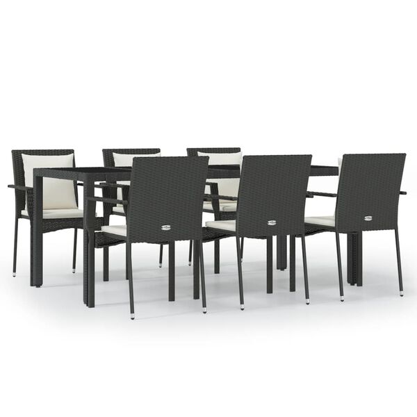 vidaXL Set de comedor de jard&iacute;n 7 pzas y cojines rat&aacute;n sint&eacute;tico negro
