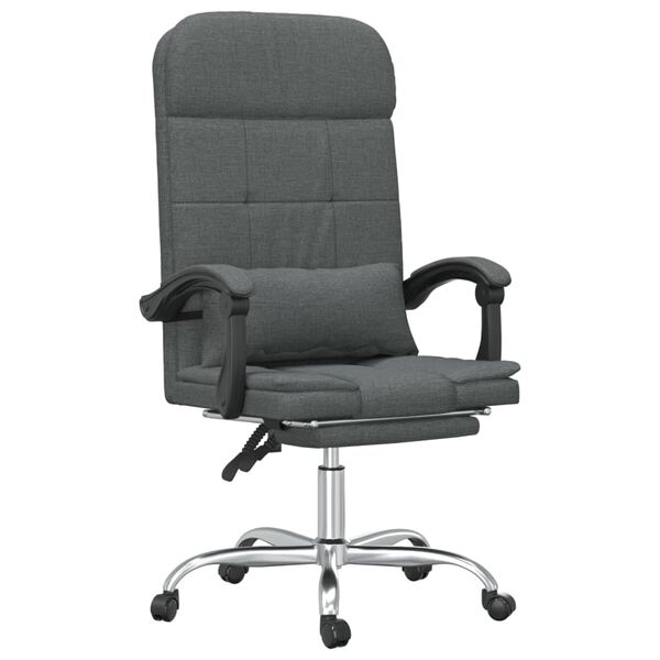 vidaXL Silla de oficina reclinable con masaje de tela gris oscuro