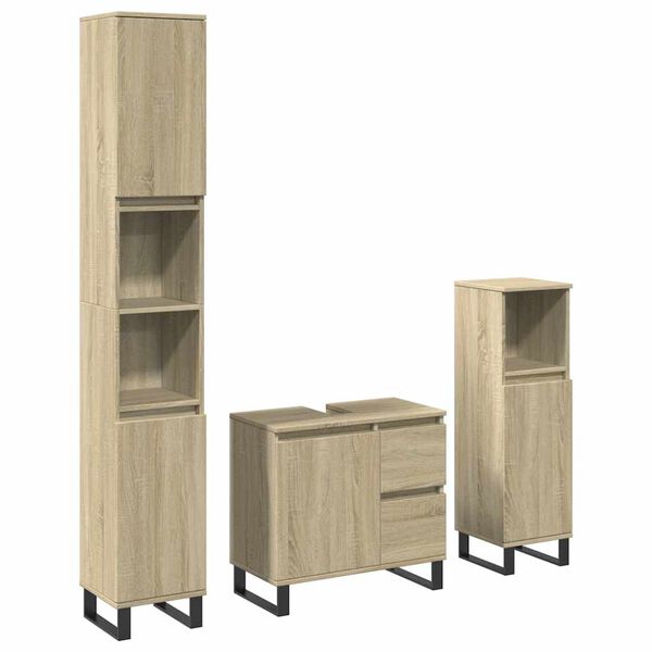 vidaXL Set de muebles de baño 3 pzas madera contrachapada roble Sonoma