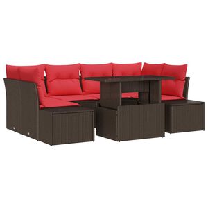 vidaXL Conjunto de sof&aacute; de jard&iacute;n 7 uds. 6 plaza Marr&oacute;n y Rojo
