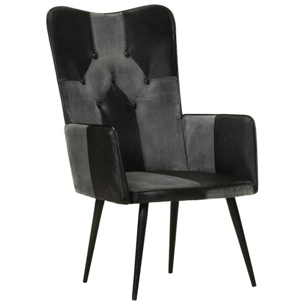 vidaXL Sill&oacute;n orejero cuero aut&eacute;ntico negro y gris