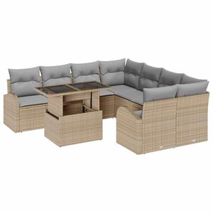 vidaXL Conjunto de sof&aacute; de jard&iacute;n 9 pcs Beige Rattan de Poli&eacute;ster