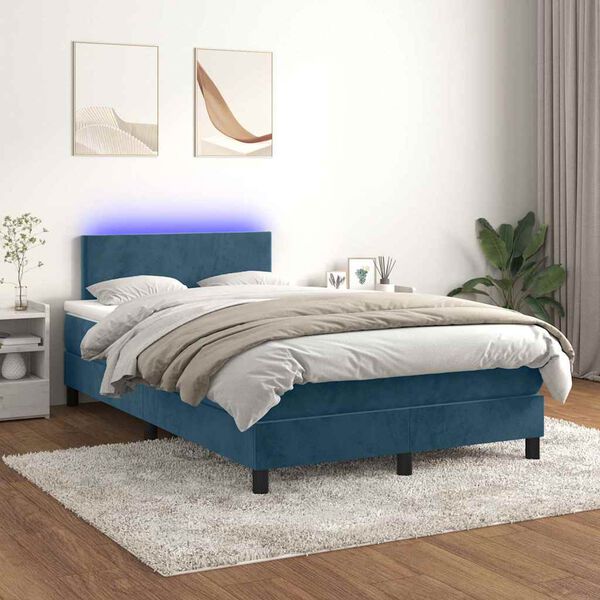 vidaXL Cama box spring colch&oacute;n y LED terciopelo azul oscuro 120x200 cm