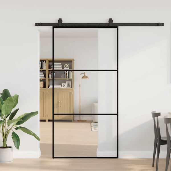 vidaXL Puerta corredera con herrajes negro 102x205 cm ESG vidrio