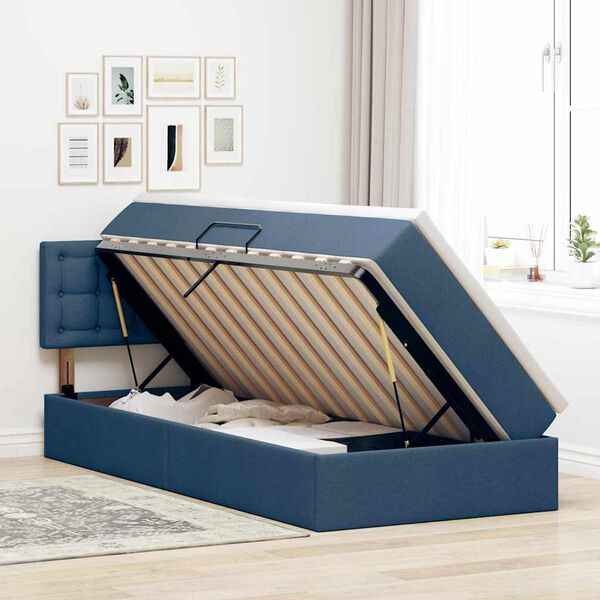 vidaXL Cama con almacenamiento y colch&oacute;n con colch&oacute;n Azul 90 x 190 cm