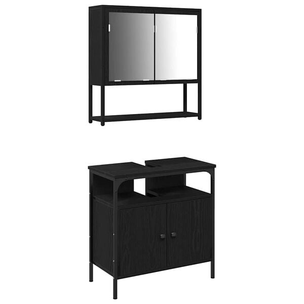 vidaXL Juego de muebles de ba&ntilde;o 2 pcs Negro Madera contrachapada