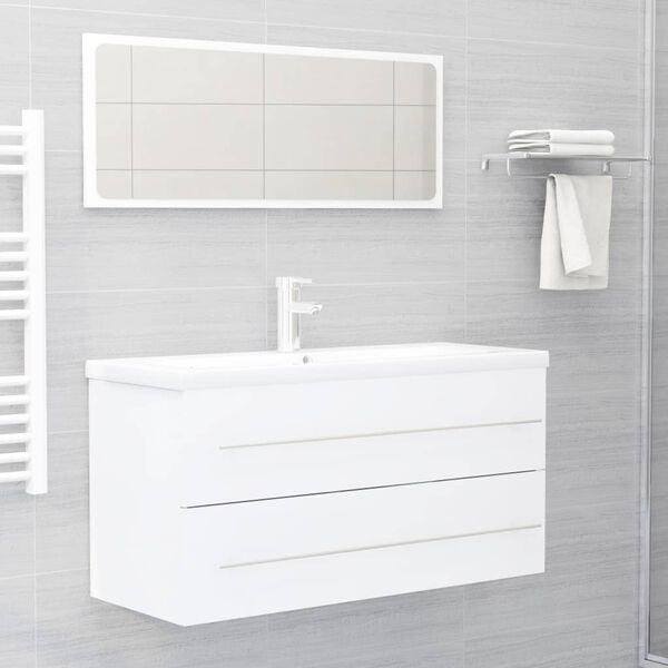 vidaXL Juego de muebles de ba&ntilde;o 2 pzas madera contrachapada blanco