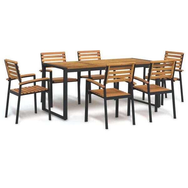 vidaXL Juego de comedor de jard&iacute;n 7 pzas madera maciza acacia y metal