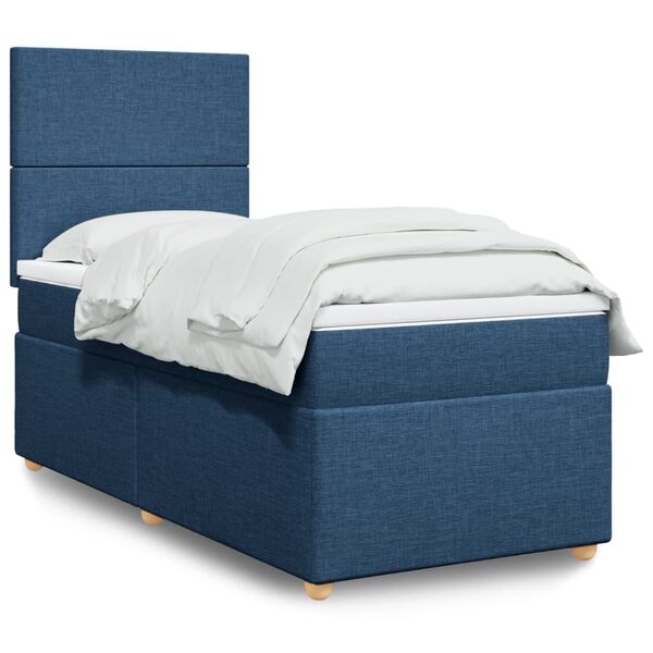 vidaXL Cama box spring con colch&oacute;n tela azul 100x200 cm