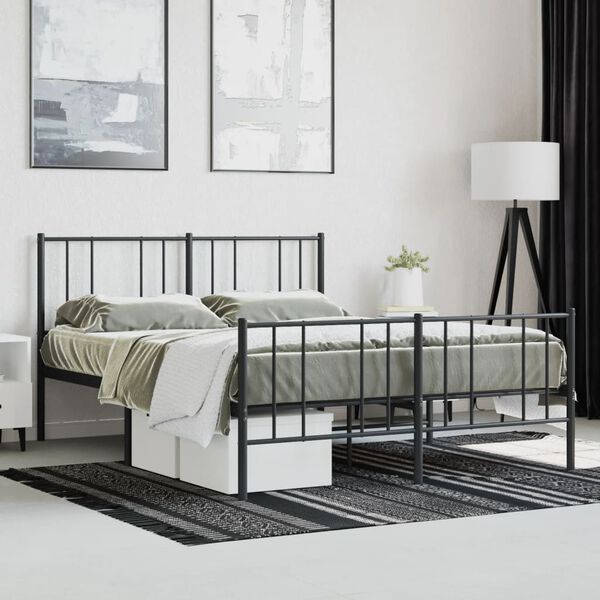 vidaXL Estructura cama sin colch&oacute;n con estribo metal negro 140x190 cm