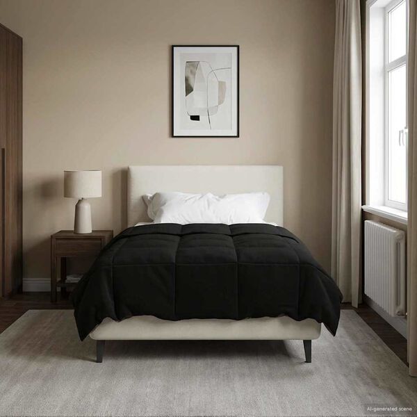 vidaXL Edred&oacute;n de Todo el A&ntilde;o Acolchado Negro 140 x 200 cm Microfibra