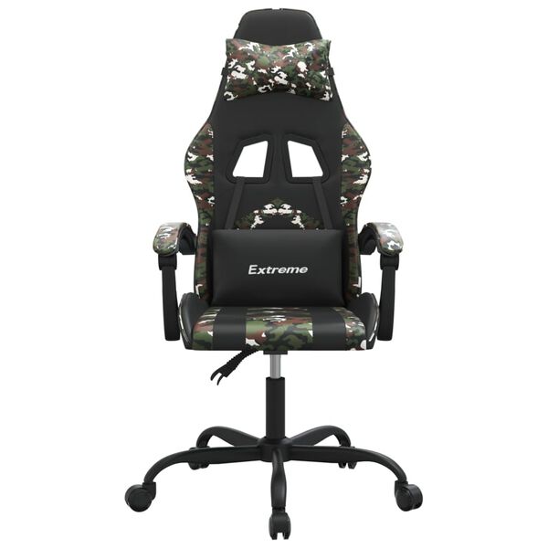 vidaXL Silla gaming giratoria cuero sint&eacute;tico negro y camuflaje