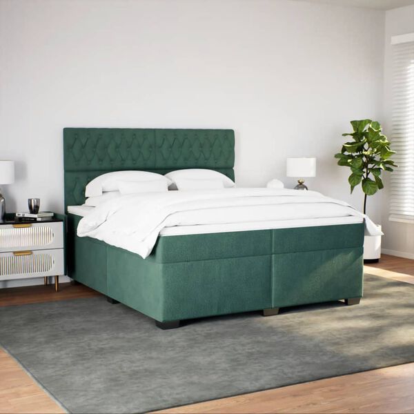 vidaXL Cama box spring con colchón terciopelo verde oscuro 200x200 cm