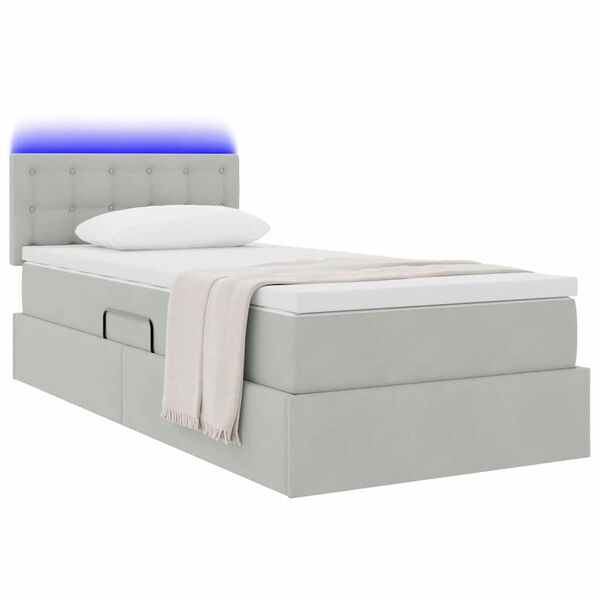 vidaXL Cama con almacenamiento y LED Gris Claro 90 x 200 cm Terciopelo