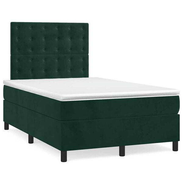 vidaXL Cama box spring con colch&oacute;n terciopelo verde oscuro 120x200 cm