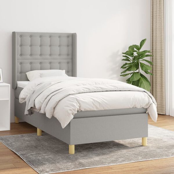 vidaXL Cama box spring con colch&oacute;n tela gris claro 100x200 cm
