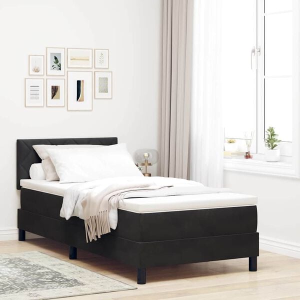 vidaXL Cama tipo Box Spring con colch&oacute;n Negro 90 x 190 cm Terciopelo