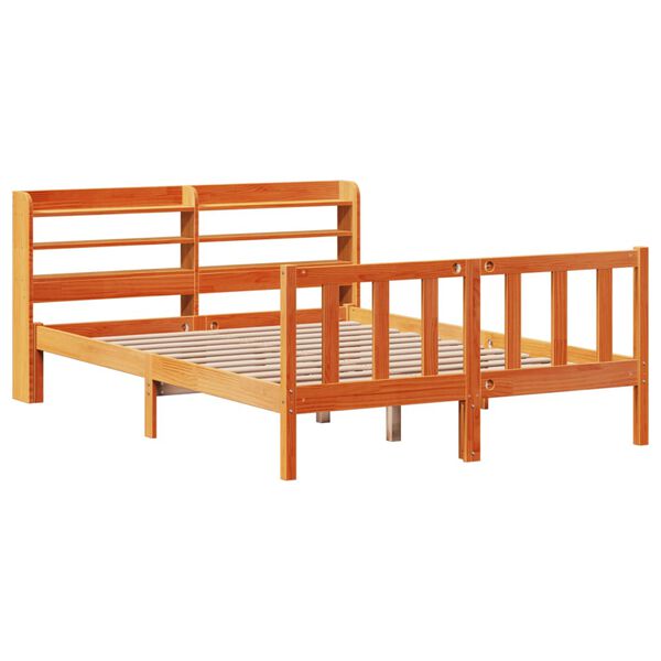vidaXL Estructura cama con cabecero madera pino marr&oacute;n cera 120x190 cm