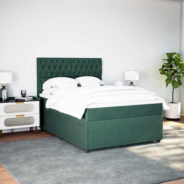 vidaXL Cama box spring con colch&oacute;n terciopelo verde oscuro 140x190 cm