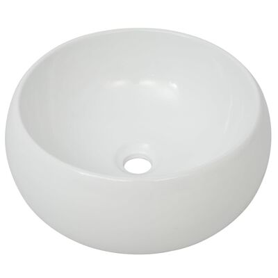 vidaXL Lavabo de baño redondo con grifo mezclador cerámica blanco