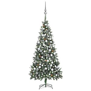 vidaXL &Aacute;rbol de Navidad helado con luces, bolas y pi&ntilde;as 210 cm