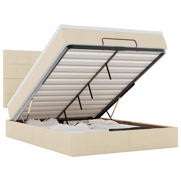 vidaXL Estructura de cama otomana con colch&oacute;n tela crema 140x190cm