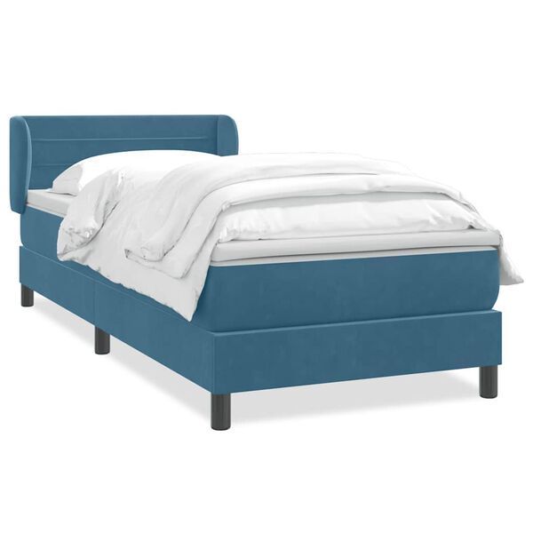 vidaXL Cama box spring con colch&oacute;n terciopelo azul oscuro 80x220 cm