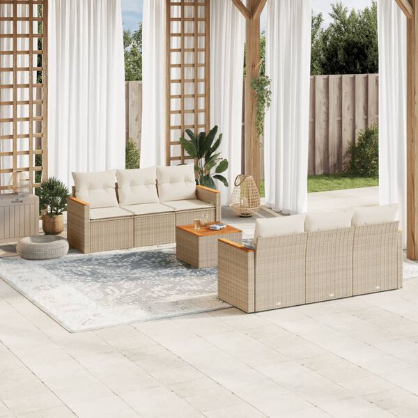 vidaXL Set sof&aacute;s de jard&iacute;n 7 piezas y cojines rat&aacute;n sint&eacute;tico beige