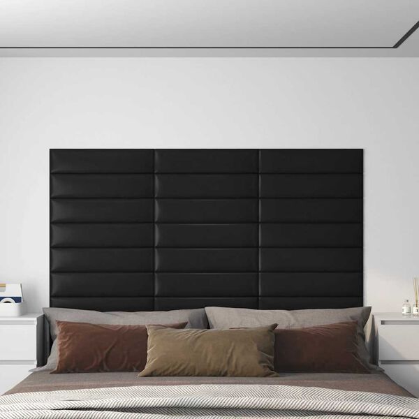 vidaXL Paneles de pared 12 uds cuero sint&eacute;tico negro 60x15 cm 1,08 m&sup2;