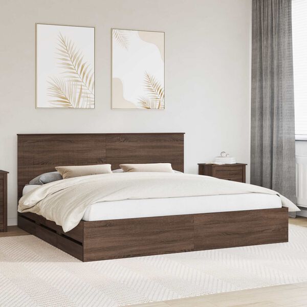 vidaXL Estructura de cama Roble Marr&oacute;n 200 x 200 cm Madera Ingenieril