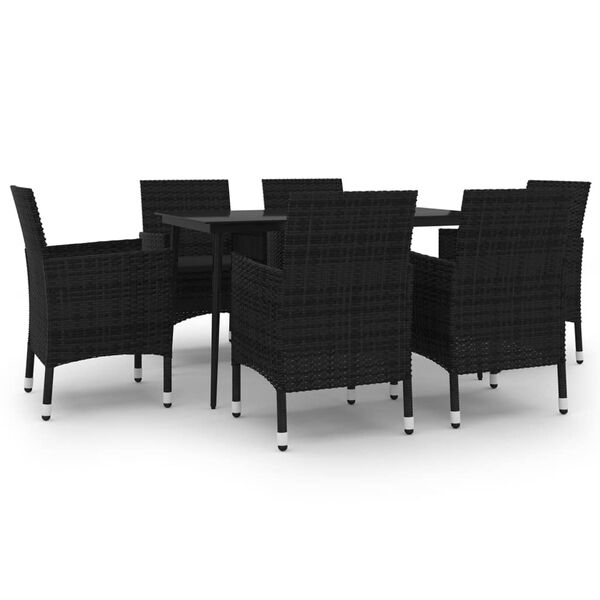 vidaXL Set comedor de jard&iacute;n 7 pzas y cojines rat&aacute;n sint&eacute;tico y vidrio