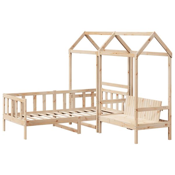 vidaXL Set de sof&aacute; cama y banco con techo madera maciza pino 90x190 cm