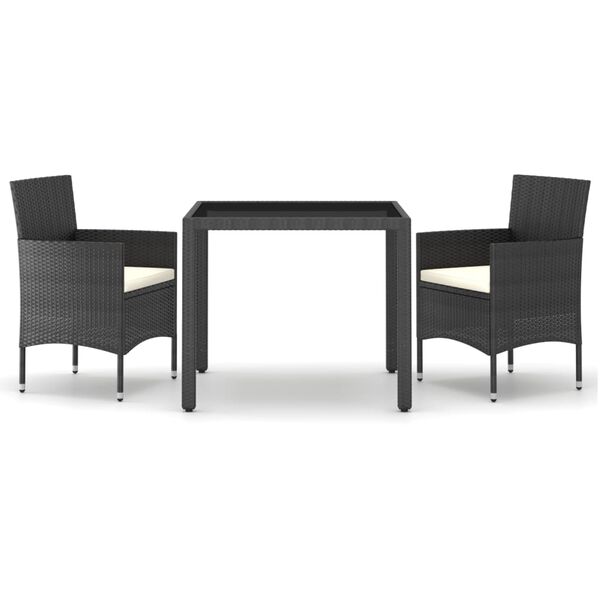 vidaXL Muebles de jard&iacute;n 3 pzas rat&aacute;n sint&eacute;tico vidrio templado negro