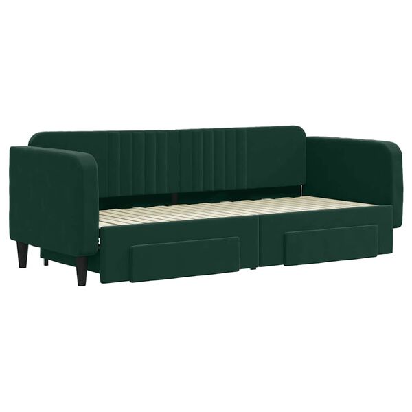 vidaXL Sof&aacute; cama nido con cajones terciopelo verde oscuro 80x200 cm