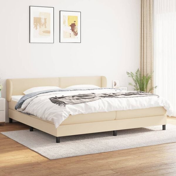 vidaXL Cama box spring con colch&oacute;n tela color crema 200x200 cm