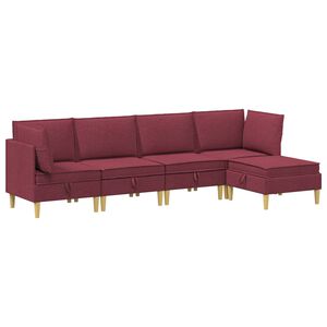vidaXL Juego de sof&aacute; modular con almacenamiento 5 uds. Rojo vino Tela
