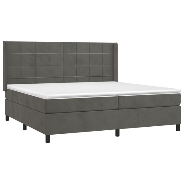 vidaXL Cama box spring colch&oacute;n y LED terciopelo gris oscuro 200x200 cm
