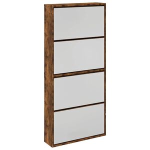 vidaXL Zapatero con espejo 4 niveles roble ahumado 63x17x134 cm