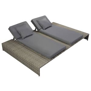 vidaXL Tumbona doble con coj&iacute;n de rat&aacute;n sint&eacute;tico gris
