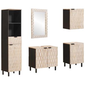 vidaXL Juegos de Ba&ntilde;o 5 pcs Acabado de Lavado Madera de mango maciza