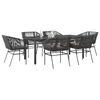 vidaXL Set de comedor de jard&iacute;n 7 piezas cojines rat&aacute;n sint&eacute;tico negro