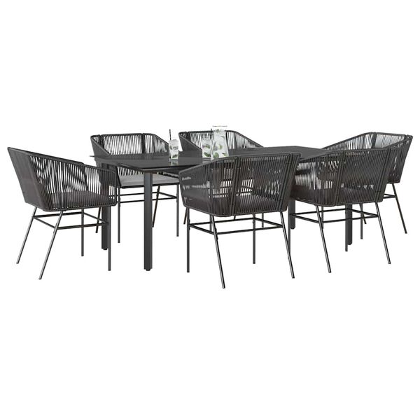 vidaXL Set de comedor de jard&iacute;n 7 piezas cojines rat&aacute;n sint&eacute;tico negro